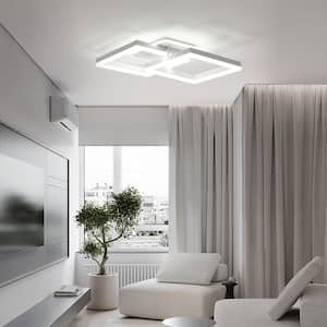 25 in. Modern White Integrated LED Square Dimmable Aluminum Frame Flush Mount Ceiling Light Fixture with Remote Control