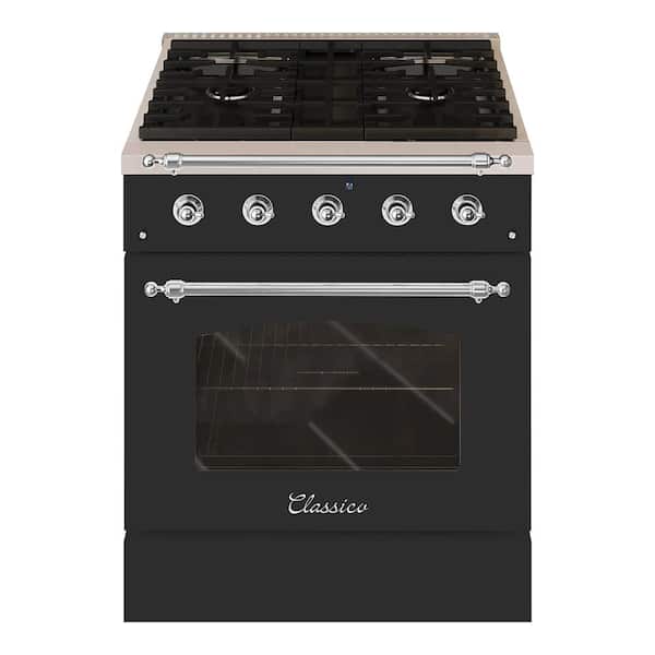 Hallman CLASSICO 30 in. 4 Burner Freestanding Single Oven Gas Range with Gas Stove and Gas Oven in Grey Family