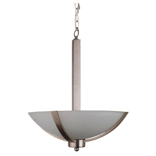 Filament Design 3-Light Satin Steel Chandelier with Etched Acid Wash Glass Shade