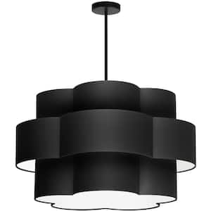 Phlox 4 Light Matte Black Shaded Chandelier with Black/White Fabric Shade