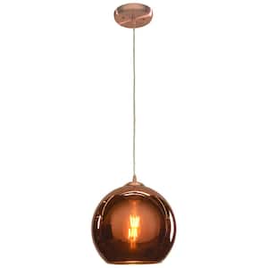 Glow 10 in. 1-Light Brushed Copper Pendant with Copper Glass Shade