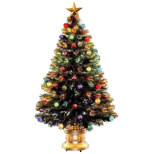 National Tree Company 4 ft. Fiber Optic Fireworks Artificial Christmas Tree with Ball Ornaments