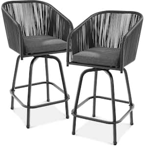 Swivel Wicker Outdoor Bar Stool with Black Cushions (2-Pack)