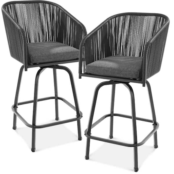 Best Choice Products Swivel Wicker Outdoor Bar Stool with Black Cushions (2-Pack)