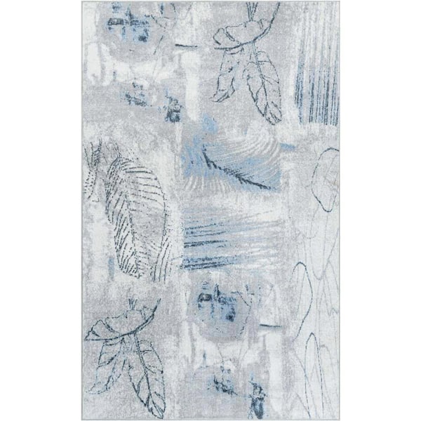 Unique Loom Kamala Washable Foliage Ivory Gray 5ft. 3 in. x 8 ft. Area Rug