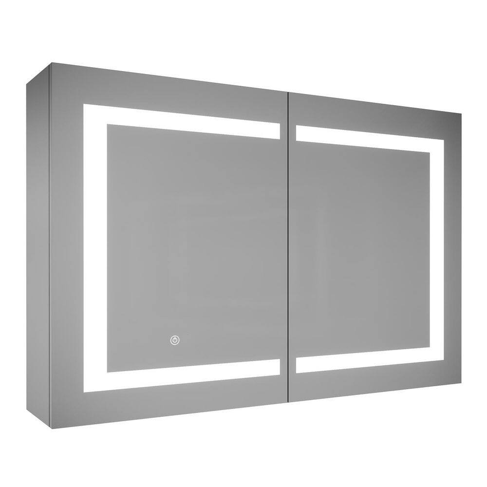 Modern 36 in. W x 24 in. H Silver Metal Framed Wall Mount/Recessed Bathroom