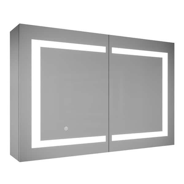 Unbranded Modern 36 in. W x 24 in. H Silver Metal Framed Wall Mount/Recessed Bathroom Medicine Cabinet with Mirror LED Anti-fog
