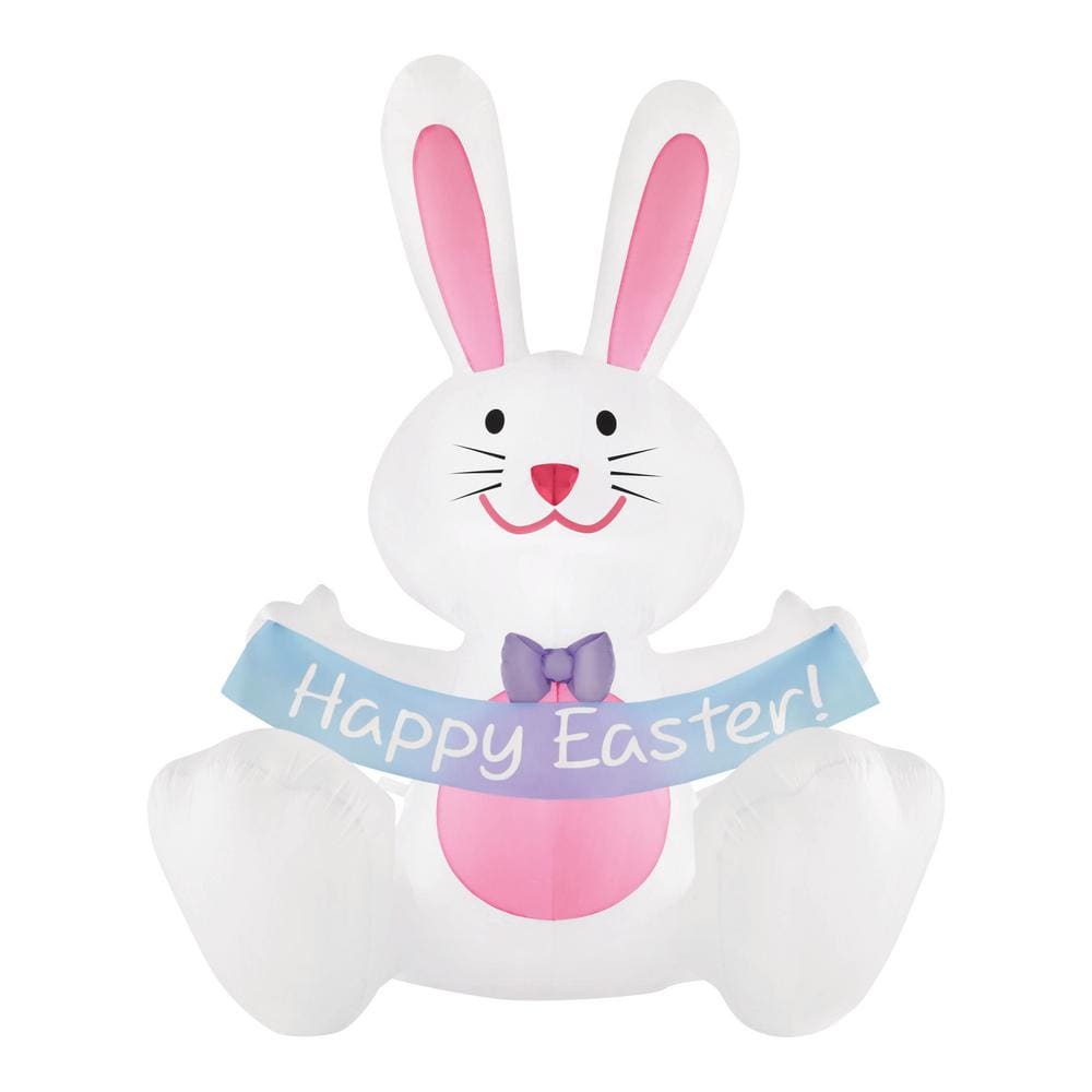 8 in. Sitting Easter Bunny with Flower Headband 3329 - The Home Depot