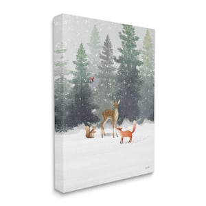 "Winter Season Forest Animals Fox Deer Squirrel" by House Fenway Unframed Animal Canvas Wall Art Print 36 in. x 48 in.