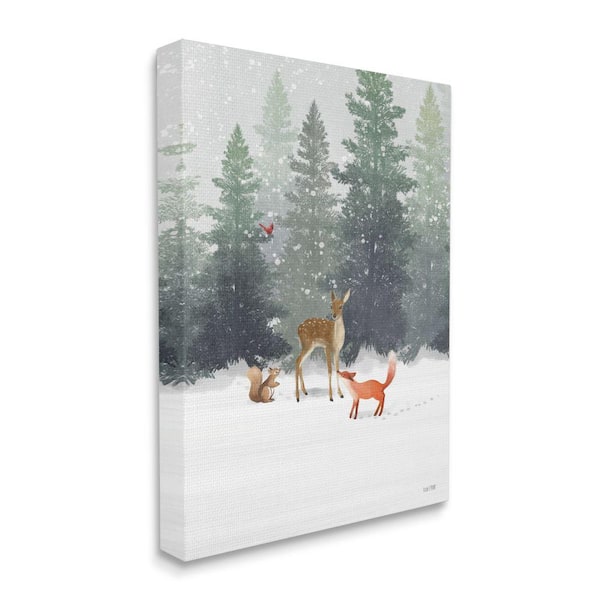 Stupell Industries "Winter Season Forest Animals Fox Deer Squirrel" by House Fenway Unframed Animal Canvas Wall Art Print 36 in. x 48 in.