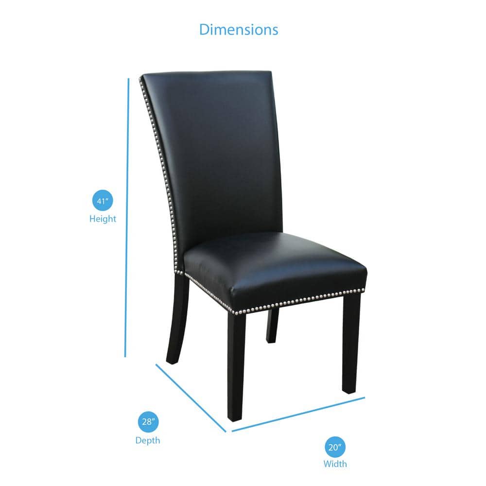 Camila Black Faux Leather Upholstered Side Chair Set with Silver Accents