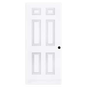 18 in. x 80 in. 6 Panel Single Bore Solid Core White Primed Wood Interior Door Slab