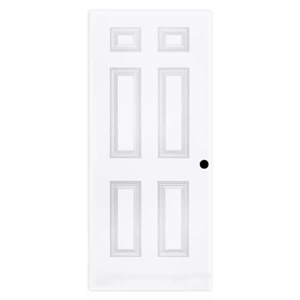 Steves & Sons 24 in. x 80 in. 6 Panel Single Bore Solid Core White Primed Wood Interior Door Slab