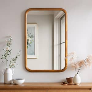 24 in. W x 36 in. H Modern Rectangle Natural Solid Wood Light Wood Finish Framed Wall Mirror