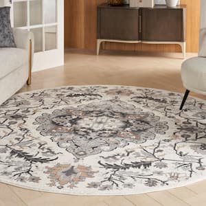 Elation Ivory Grey 8 ft. x 8 ft. Center medallion Traditional Round Area Rug