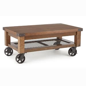 Hailee 48 in. Brown Large Rectangle Wood Coffee Table with Casters