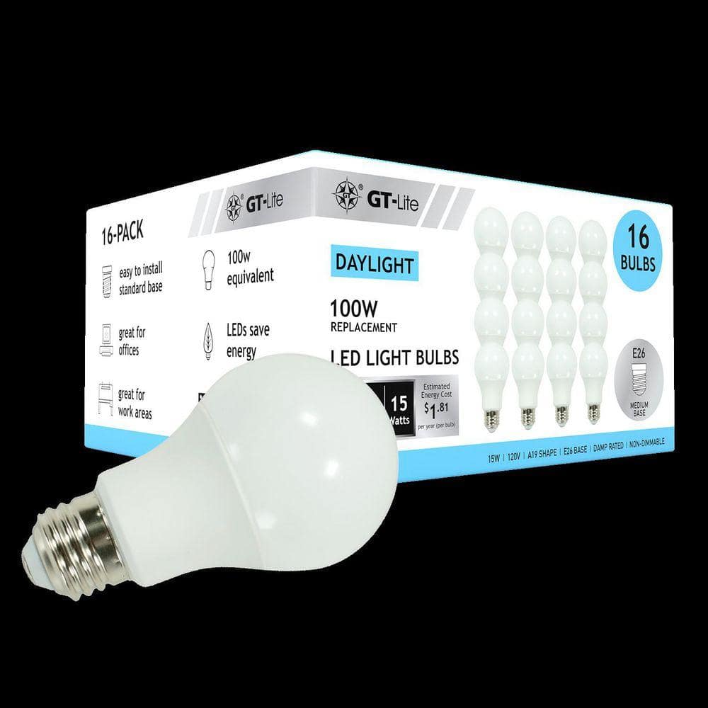 GT-LITE 16-Pack 1500 Lumen LED A19 Bulbs 100W Equivalent Soft