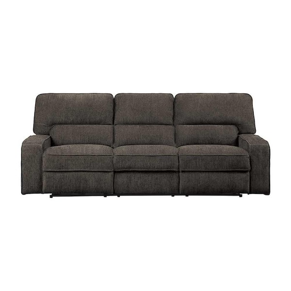 EVERGLADE HOME Amite 98 in. W Square Arm Chenille Straight Double Reclining Sofa in Chocolate Black