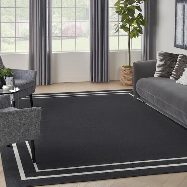 Essentials Black Ivory 8 ft. x 10 ft. Solid Contemporary Indoor/Outdoor Area Rug