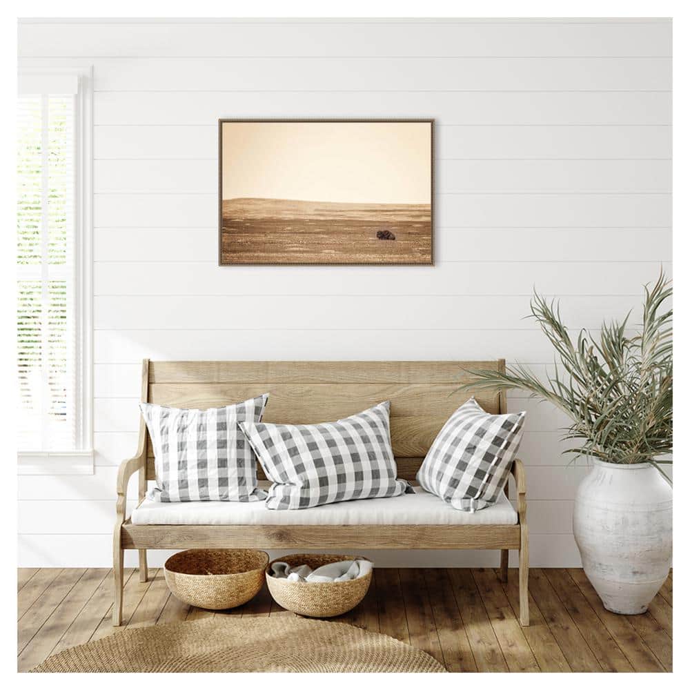 33" x 23" Sepia Bison Landscape Framed Canvas Wall Art