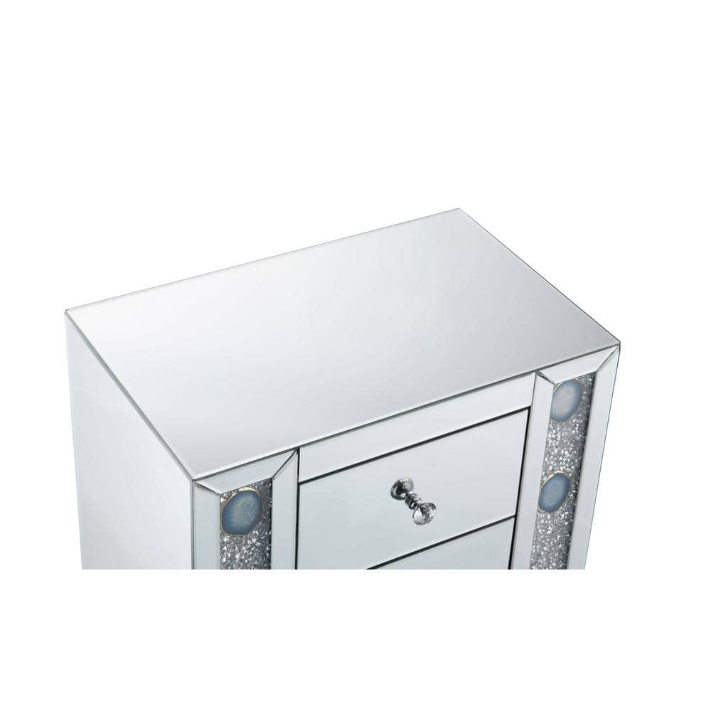Elegant Mirrored 3-Drawer Nightstand with Faux Agate Inlay