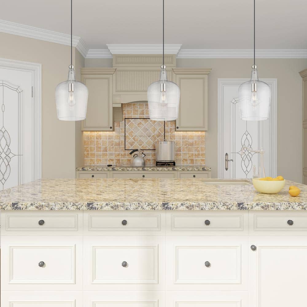 Elegant Carafe-Shaped Clear Glass Mini Pendant with Brushed Nickel Finish