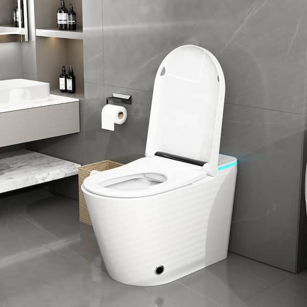 Elongated Smart Bidet Toilet 1.28 GPF in White With Sensor Open/Close/Flush, Heated, Night Light, No Nozzle