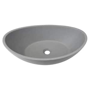21.57 in. L x 13.7 in. W Modern Style Cement Gray Concrete Oval Bathroom Vessel Sink without Faucet and Drain