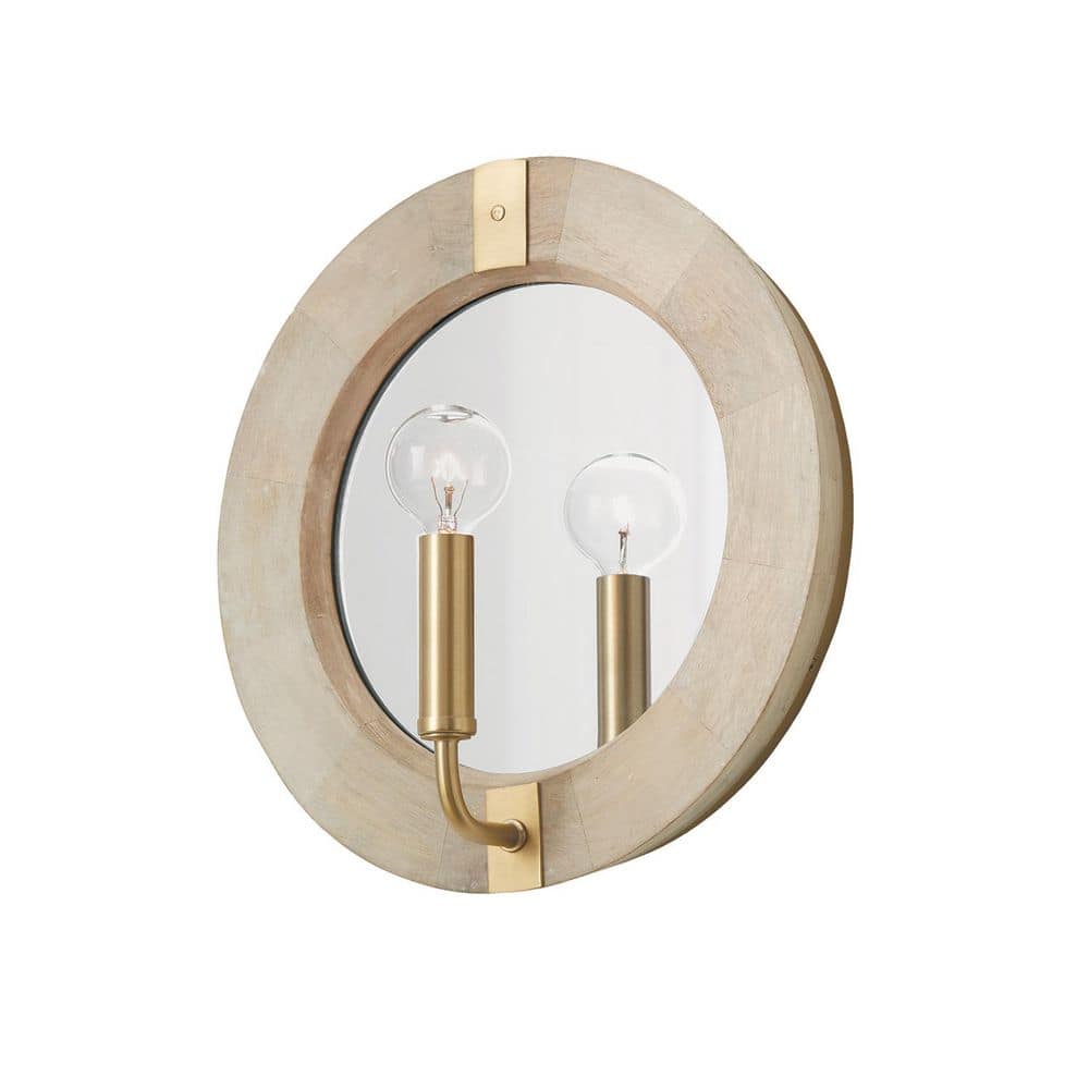 Finn 12 in. 1-Light White Wash Wood and Matte Brass with Mirrored Backplate Sconce price history on PriceWatchPro