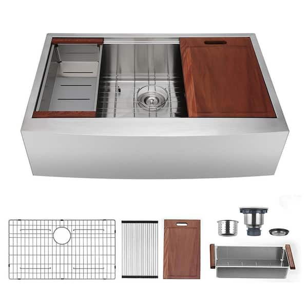 RAINLEX 33 in. Farmhouse Apron-Front Single Bowl Stainless Steel ...