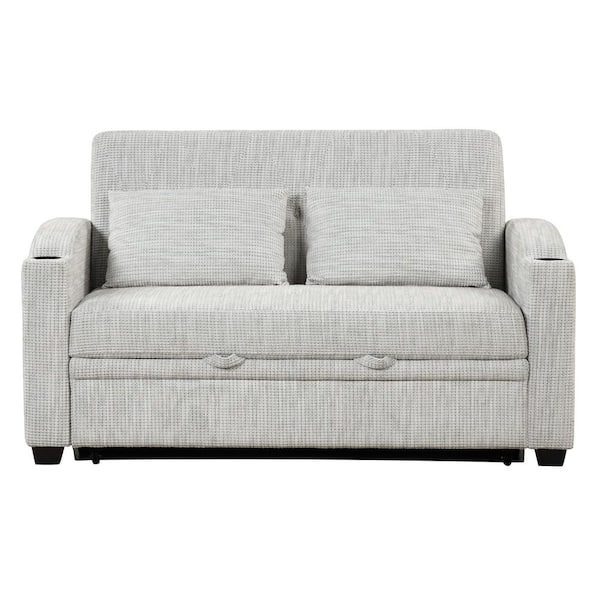 Luxury 61.42 in. W Light Gray Chenille 2-Seater Loveseat with Cup Holders and Charging Station
