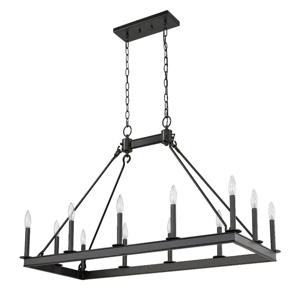Matte Black Steel 12-Light Candle Island Chandelier