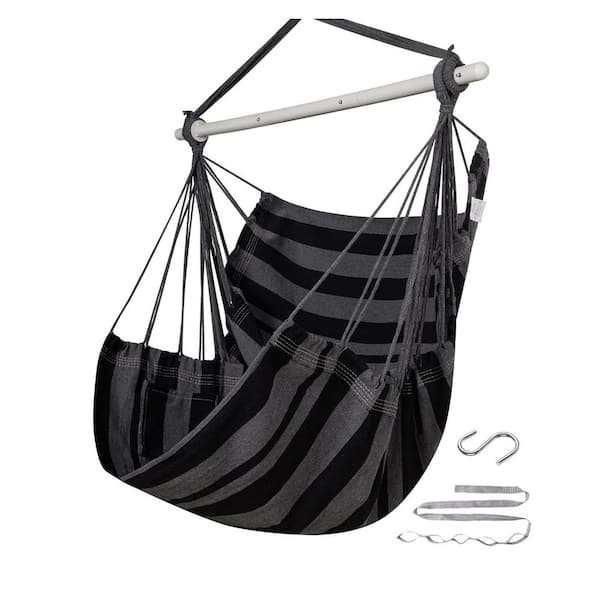 Hammock Chair Swing Hanging Hammock Chair Rope Swing Indoor Black and Grey