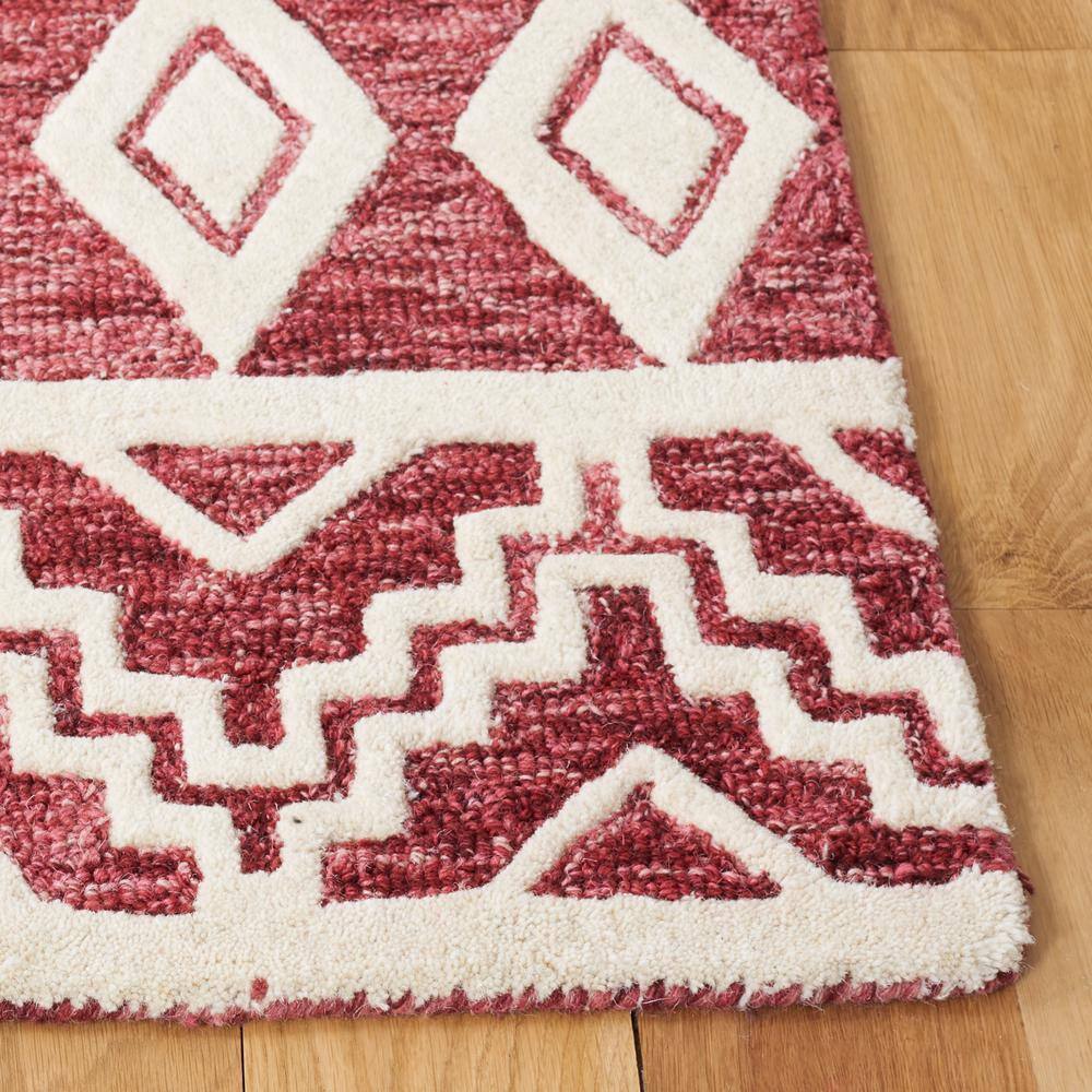 Hand-Tufted Red and Ivory Wool Abstract 8' x 10' Area Rug
