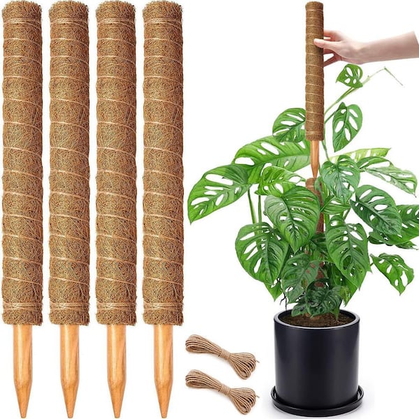 18 in. Stackable Moss Poles for Climbing Plants Monstera, Large Coir Plant Support Stakes for Patio Garden (4-Pack)