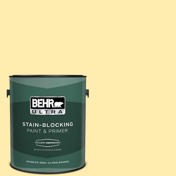 BEHR ULTRA 1 gal. #370A-2 Pale Daffodil Extra Durable Semi-Gloss Enamel Interior Paint & Primer