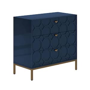 32.28 in. H Freestanding Storage Cabinet Blue 3 Drawer Accent Cabinet