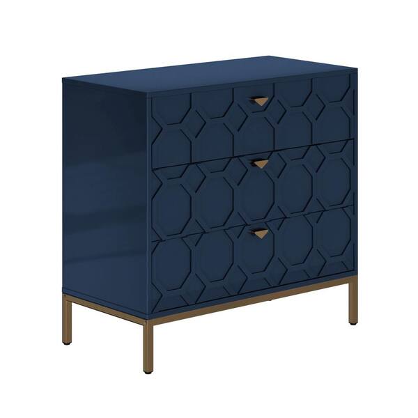 Boyel Living 32.28 in. H Freestanding Storage Cabinet Blue 3 Drawer Accent Cabinet