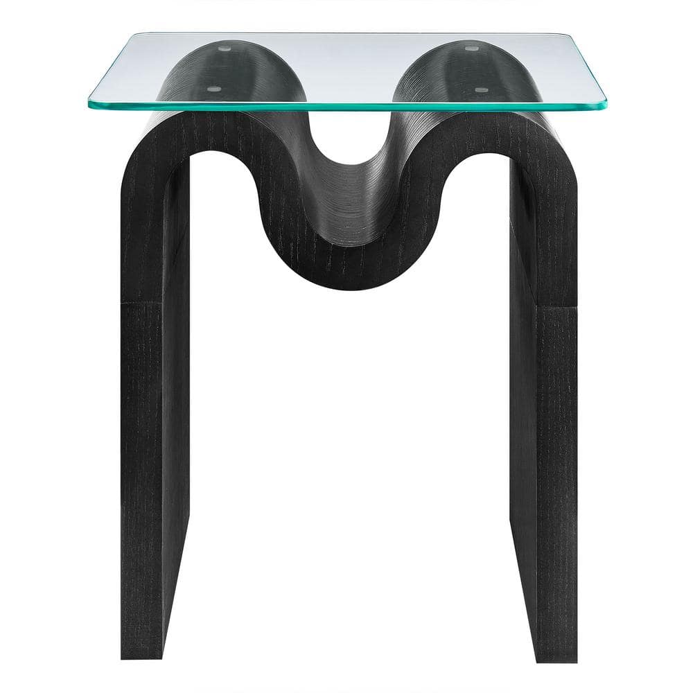 Ondine Black Wave Base Glass Top Side Table