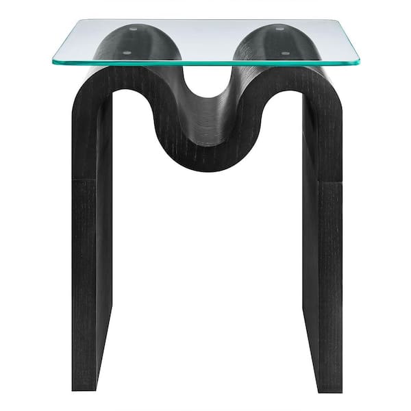 Modway Ondine Glass Top Side Table in Black - Retro Vintage Glass