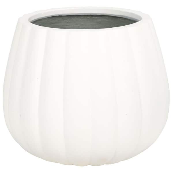 Kaston White Concrete Ficonstone Outdoor Planter (14.1 in. W x 12 in. H)