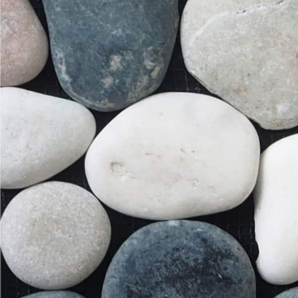 Classic Pebble Mosaic Tile Sample Color White, Black and Tan 4 in. x 6 in.