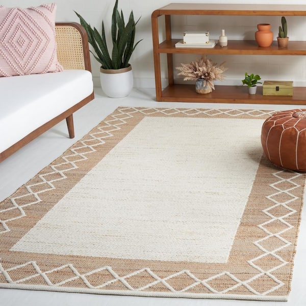 Natural Fiber Beige/Ivory 6 ft. x 9 ft. Diamond Border Area Rug
