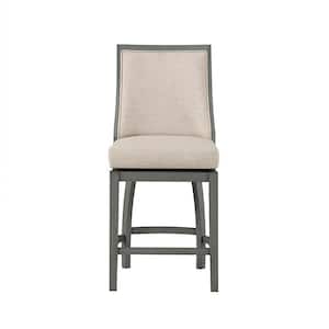 Katherine 24 in. Gray High Back Wood 40.74 in. Swivel Counter Stool with Fabric Seat