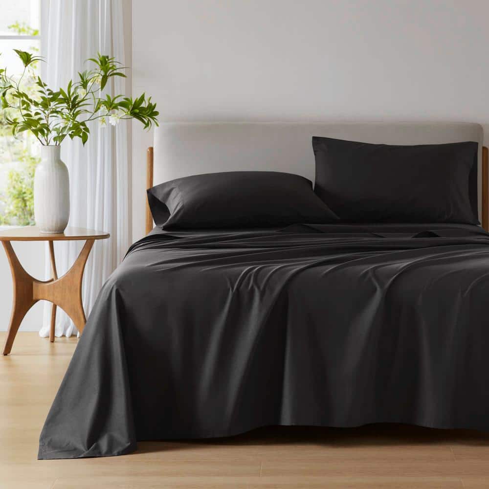 510 Design Cotton 144TC Black King Solid Sheet Set HD0179000843369 ...