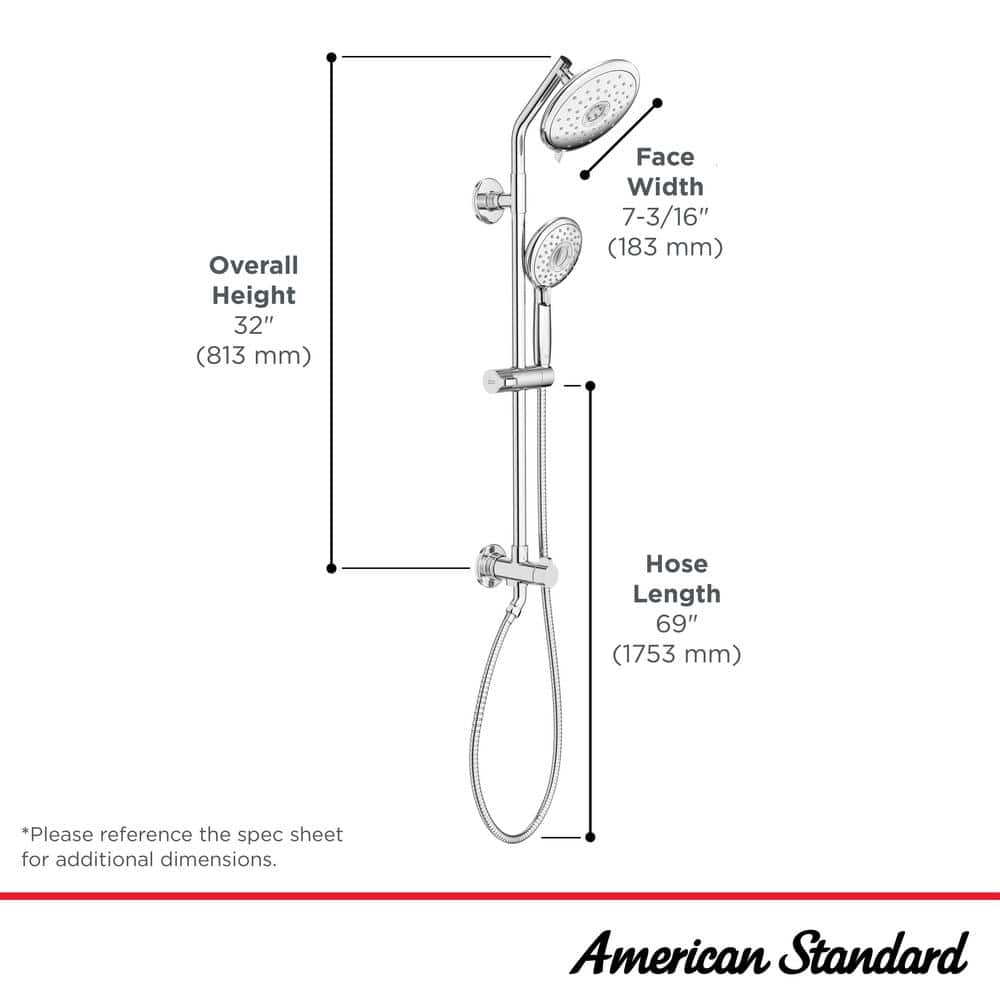 Polished Chrome Adjustable Dual Shower System with Handheld and Rain Heads