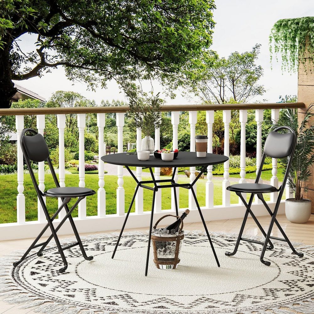 Metal Outdoor Folding Dining Chair Set with Black Cushion, Portable Padded Stool for Patio Living Room Office (2-Pack) price history on PriceWatchPro