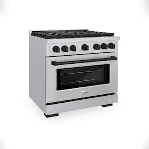 Autograph Edition 36 in. 6-Burner Freestanding Gas Range and Convection Oven in Stainless Steel and Black Matte