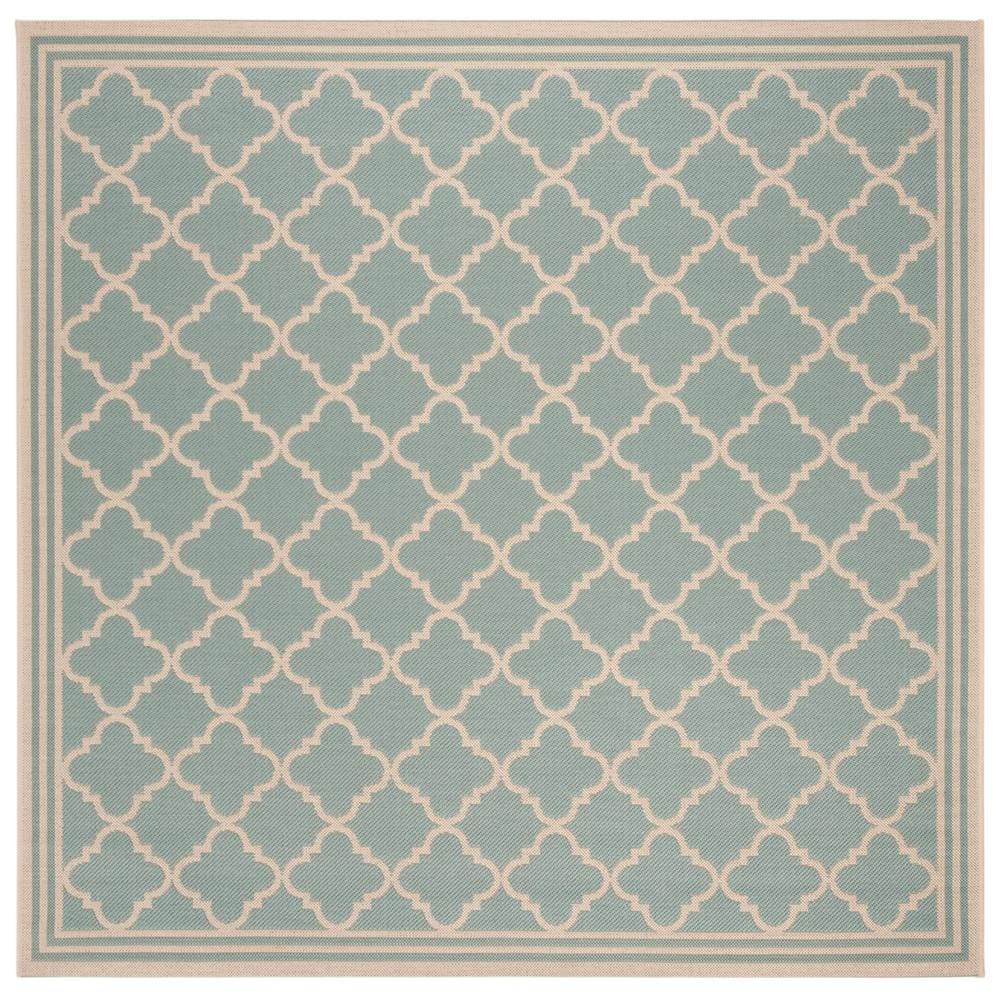 Aqua and Cream Square Synthetic Indoor/Outdoor Rug