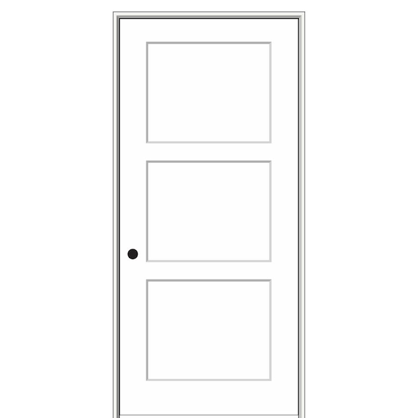 MMI Door 18 in. x 80 in. Smooth Birkdale 3 Panel Right-Hand Solid Core Primed Molded Composite Single Prehung Interior Door